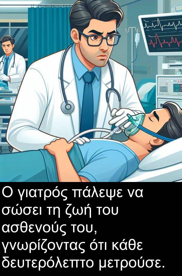 πάλεψε: Ο γιατρός πάλεψε να σώσει τη ζωή του ασθενούς του, γνωρίζοντας ότι κάθε δευτερόλεπτο μετρούσε.