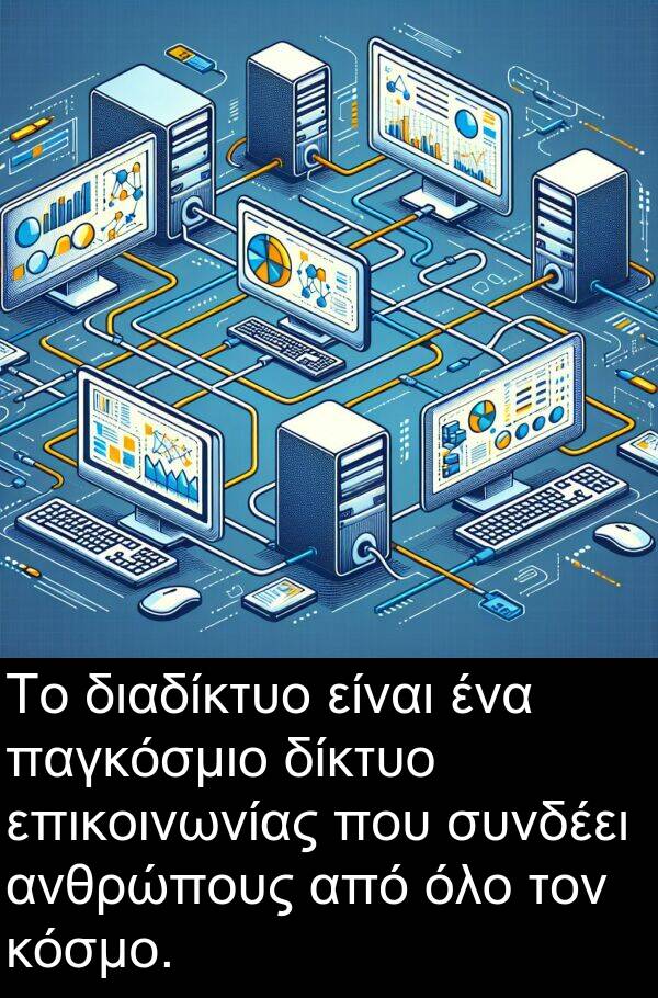 παγκόσμιο: Το διαδίκτυο είναι ένα παγκόσμιο δίκτυο επικοινωνίας που συνδέει ανθρώπους από όλο τον κόσμο.