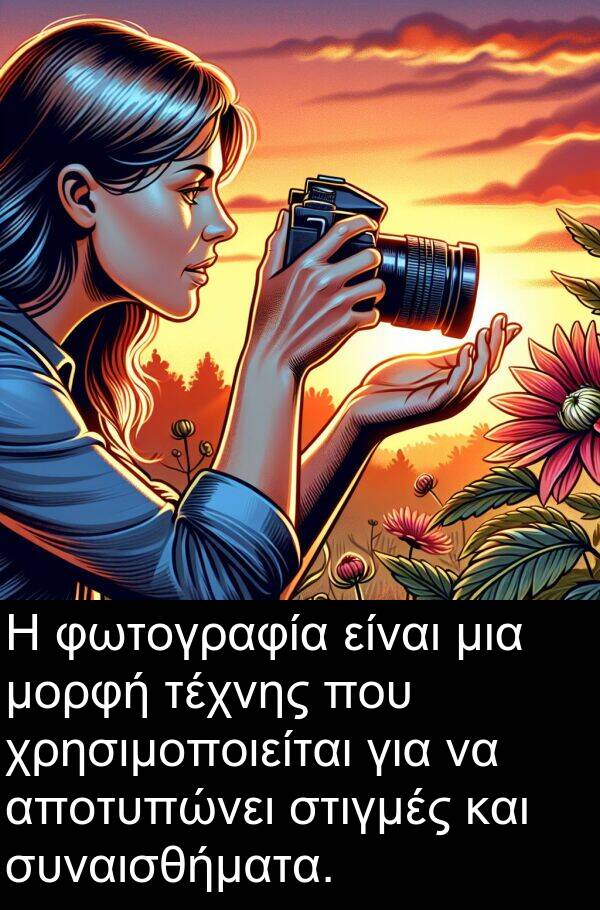 συναισθήματα: Η φωτογραφία είναι μια μορφή τέχνης που χρησιμοποιείται για να αποτυπώνει στιγμές και συναισθήματα.