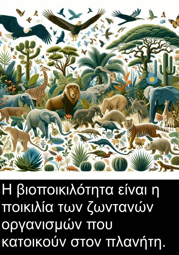 ζωντανών: Η βιοποικιλότητα είναι η ποικιλία των ζωντανών οργανισμών που κατοικούν στον πλανήτη.