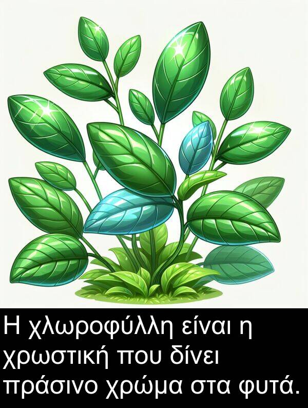 δίνει: Η χλωροφύλλη είναι η χρωστική που δίνει πράσινο χρώμα στα φυτά.