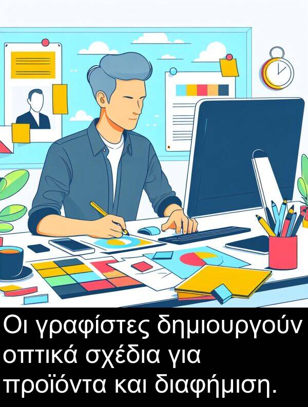 δημιουργούν: Οι γραφίστες δημιουργούν οπτικά σχέδια για προϊόντα και διαφήμιση.