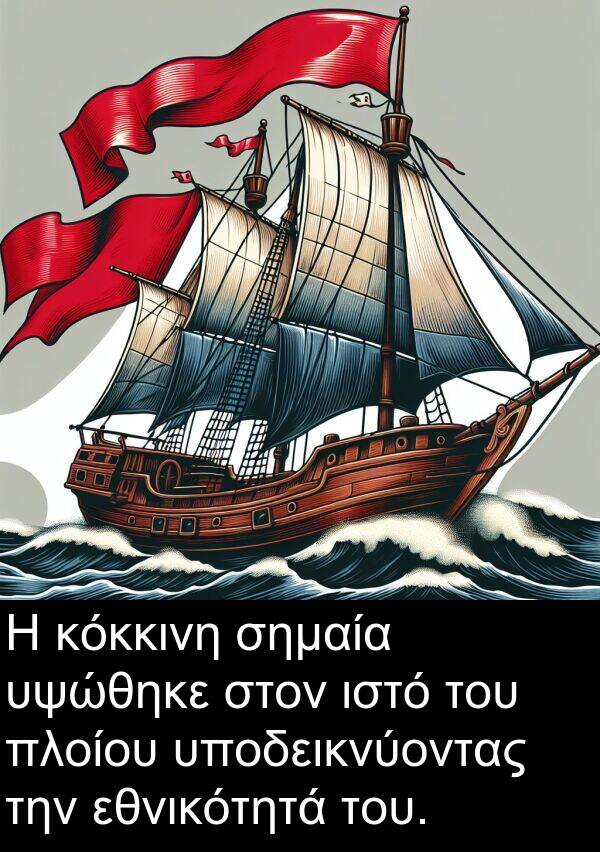 εθνικότητά: Η κόκκινη σημαία υψώθηκε στον ιστό του πλοίου υποδεικνύοντας την εθνικότητά του.