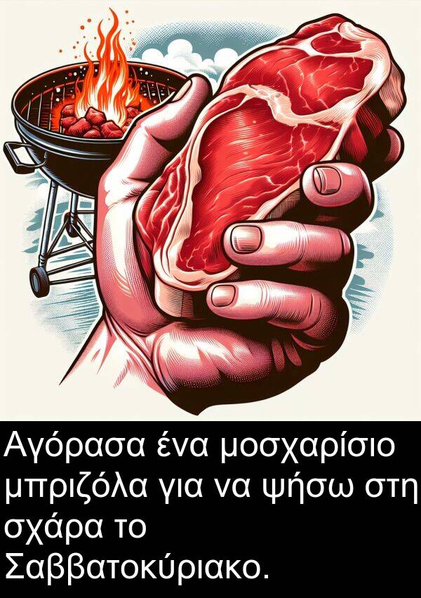 ψήσω: Αγόρασα ένα μοσχαρίσιο μπριζόλα για να ψήσω στη σχάρα το Σαββατοκύριακο.