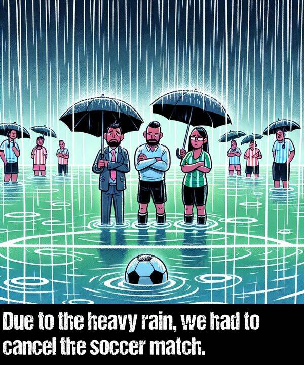 match: Due to the heavy rain, we had to cancel the soccer match.