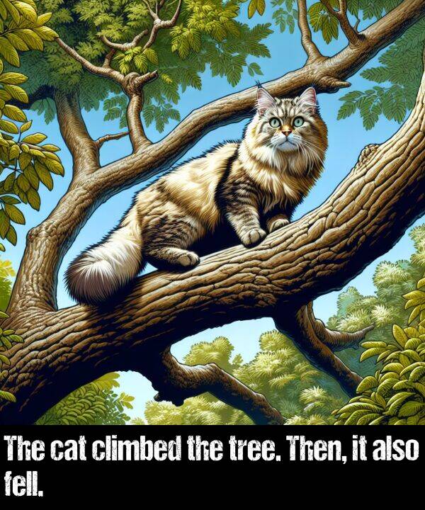 cat: The cat climbed the tree. Then, it also fell.