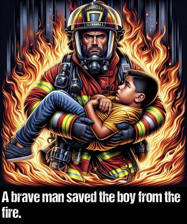 boy: A brave man saved the boy from the fire.