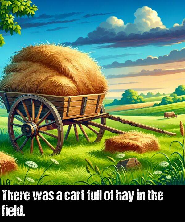 was: There was a cart full of hay in the field.