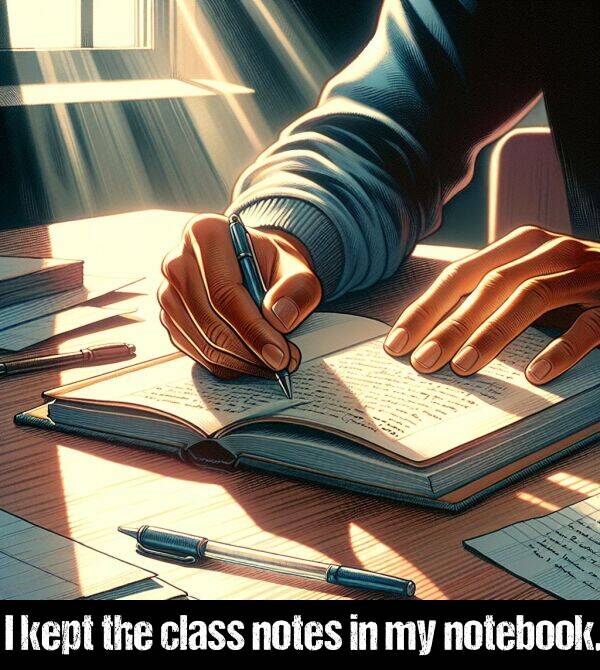 notebook: I kept the class notes in my notebook.