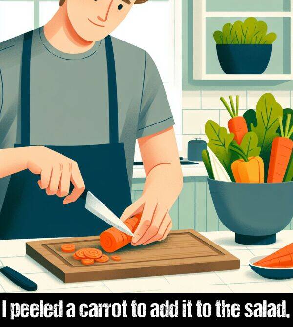 add: I peeled a carrot to add it to the salad.