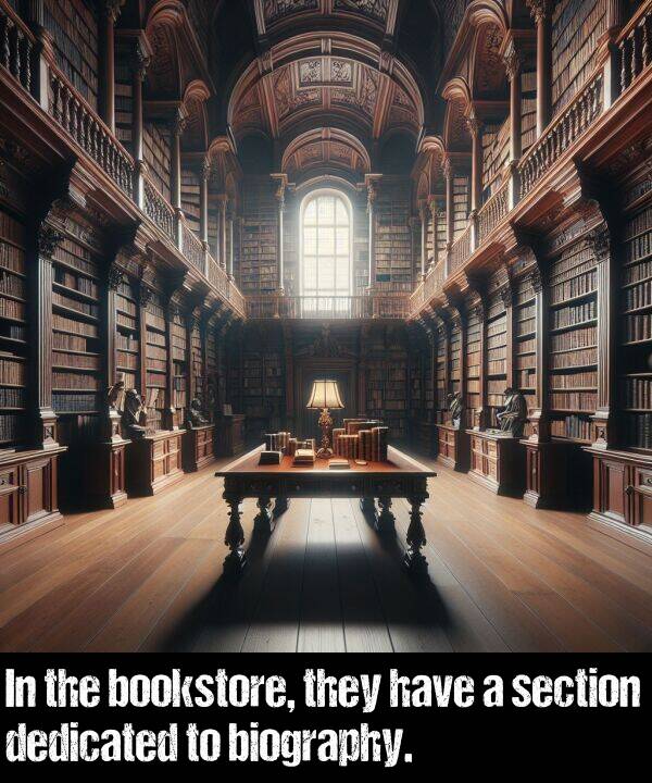 bookstore: In the bookstore, they have a section dedicated to biography.
