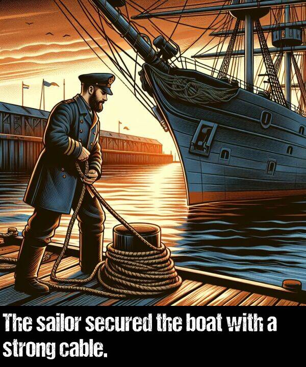 boat: The sailor secured the boat with a strong cable.