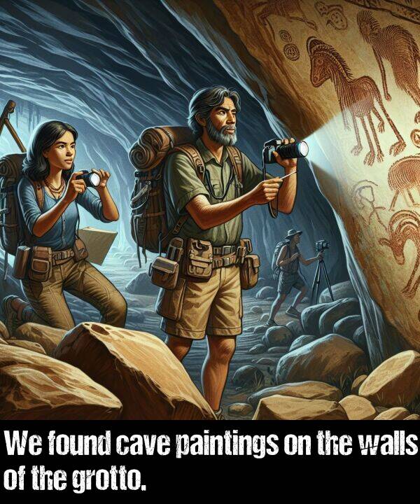 walls: We found cave paintings on the walls of the grotto.