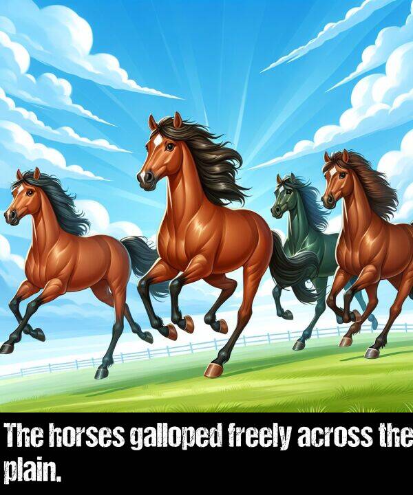 galloped: The horses galloped freely across the plain.