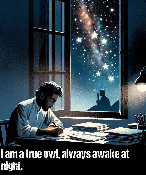 night: I am a true owl, always awake at night.