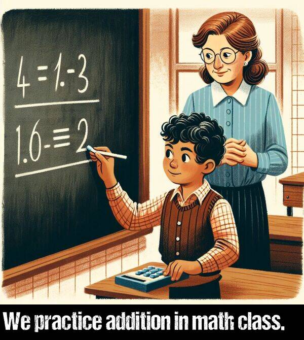 addition: We practice addition in math class.