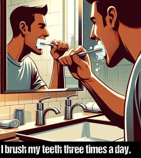 day: I brush my teeth three times a day.