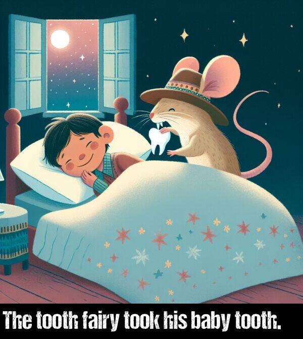 baby: The tooth fairy took his baby tooth.