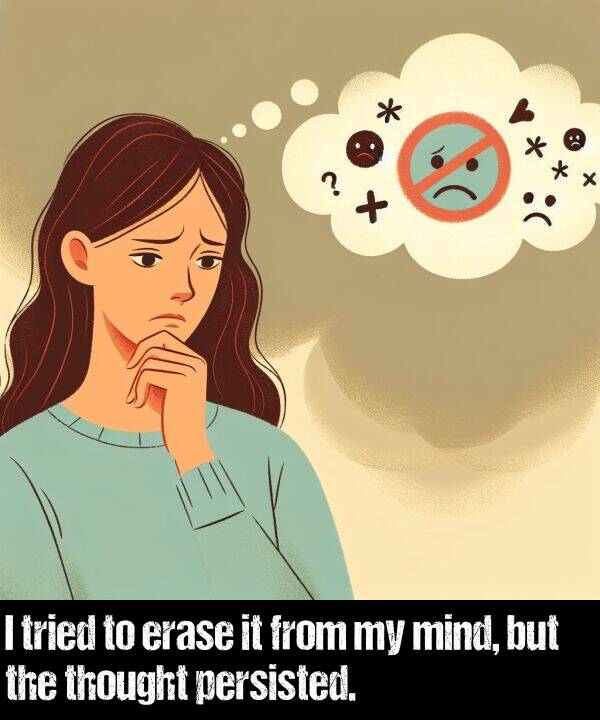 but: I tried to erase it from my mind, but the thought persisted.