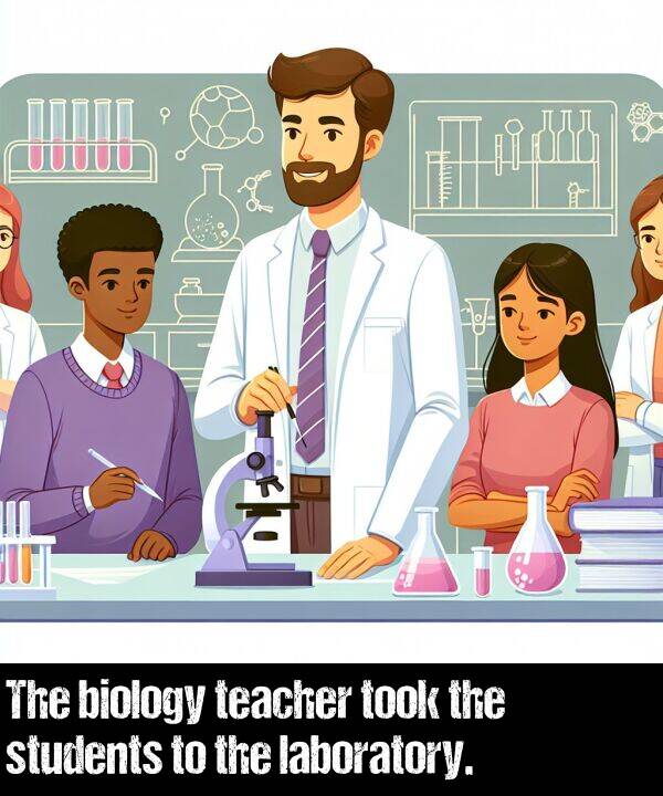laboratory: The biology teacher took the students to the laboratory.