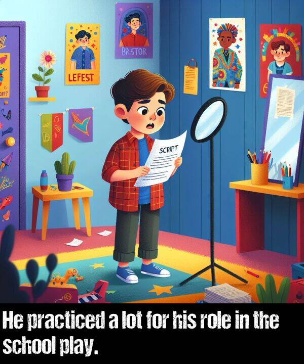 lot: He practiced a lot for his role in the school play.