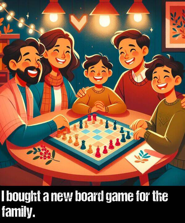 board: I bought a new board game for the family.