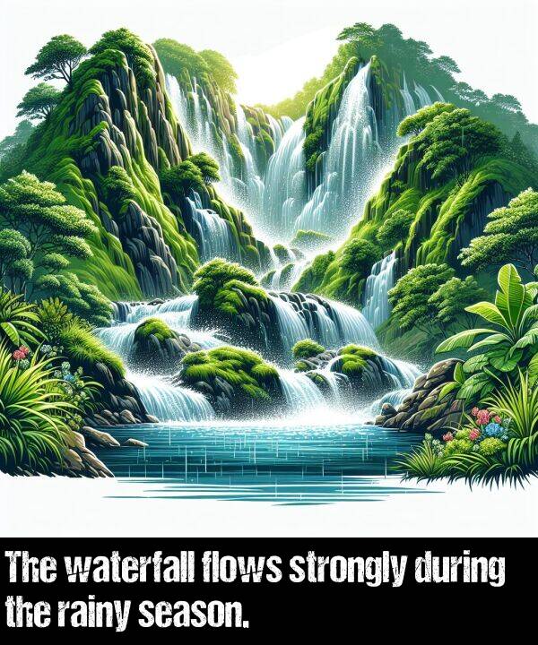 waterfall: The waterfall flows strongly during the rainy season.