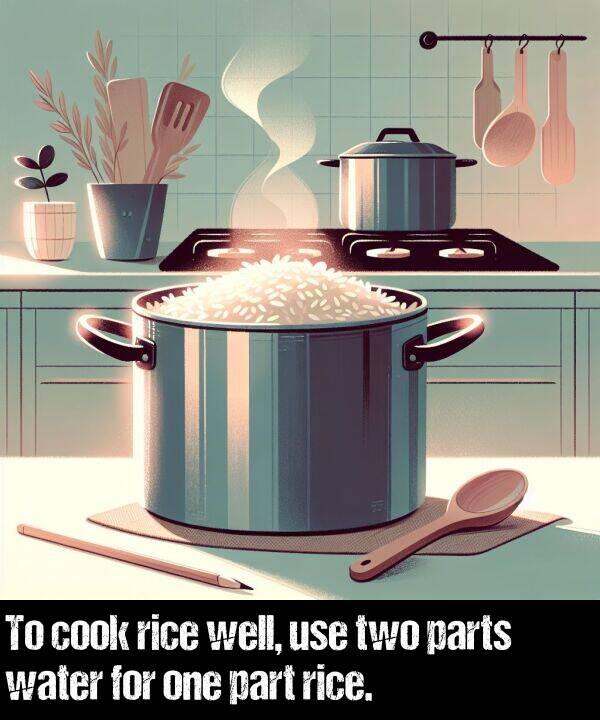 one: To cook rice well, use two parts water for one part rice.