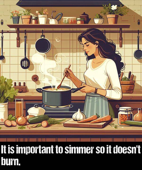 burn: It is important to simmer so it doesn't burn.