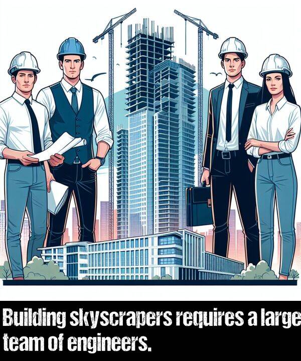 large: Building skyscrapers requires a large team of engineers.