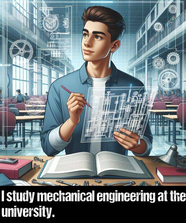 university: I study mechanical engineering at the university.