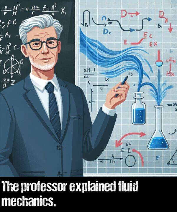 mechanics: The professor explained fluid mechanics.