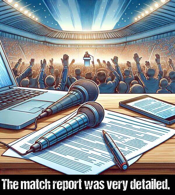very: The match report was very detailed.