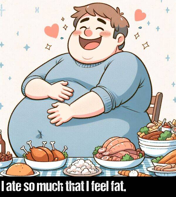 fat: I ate so much that I feel fat.