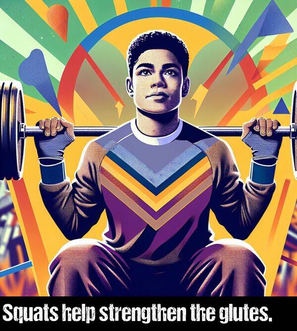the: Squats help strengthen the glutes.