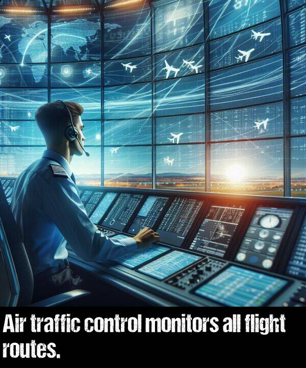 flight: Air traffic control monitors all flight routes.
