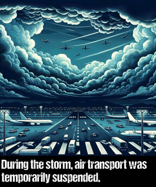temporarily: During the storm, air transport was temporarily suspended.