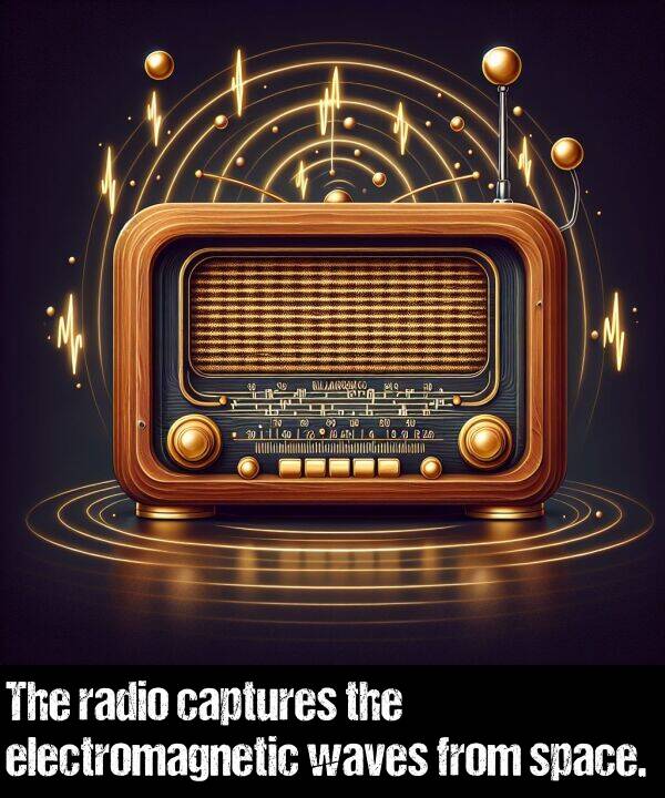 space: The radio captures the electromagnetic waves from space.