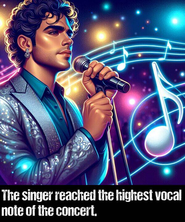 vocal: The singer reached the highest vocal note of the concert.