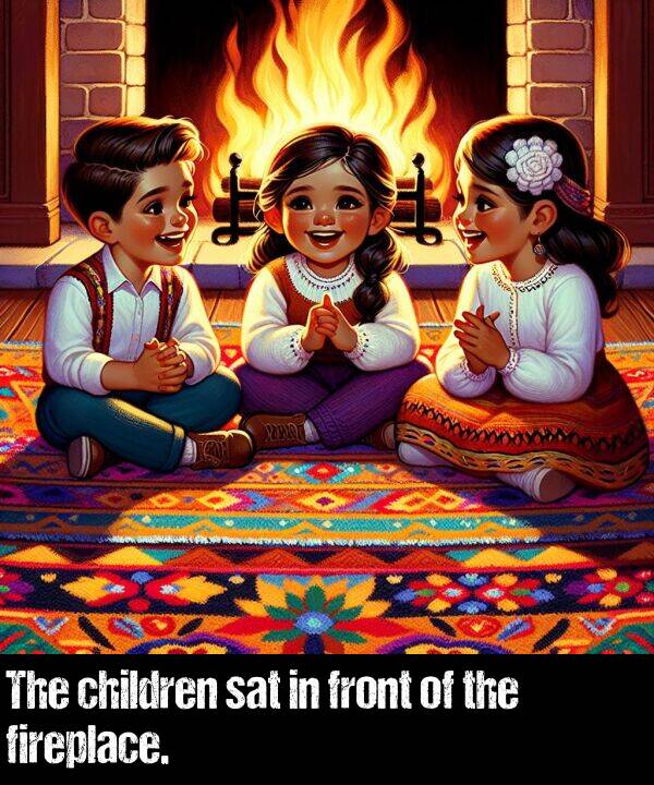 sat: The children sat in front of the fireplace.