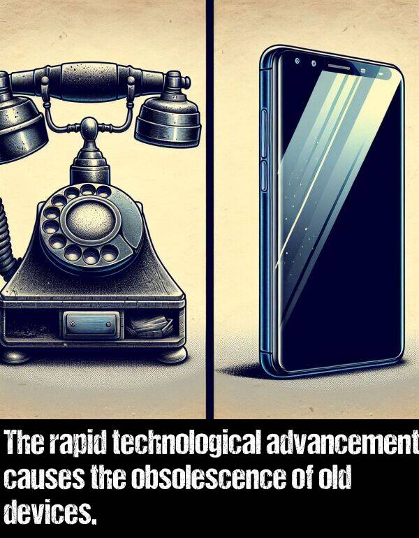 causes: The rapid technological advancement causes the obsolescence of old devices.
