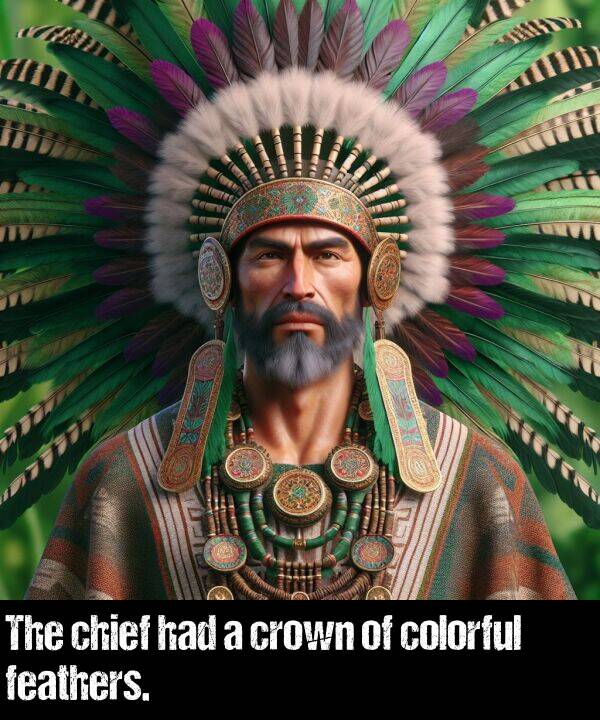had: The chief had a crown of colorful feathers.