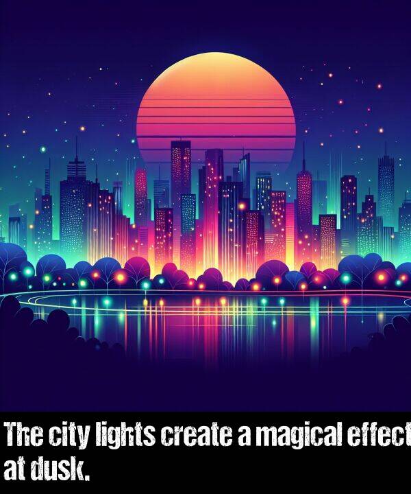 dusk: The city lights create a magical effect at dusk.