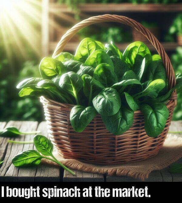 the: I bought spinach at the market.