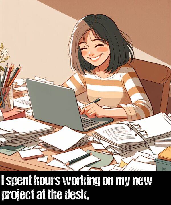 new: I spent hours working on my new project at the desk.