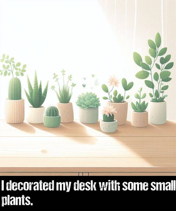 with: I decorated my desk with some small plants.