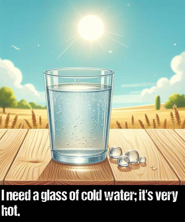 need: I need a glass of cold water; it's very hot.