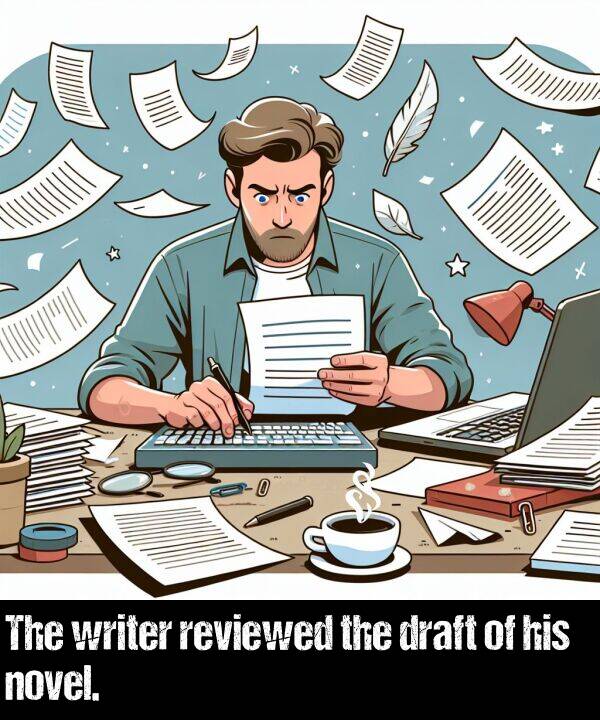 draft: The writer reviewed the draft of his novel.