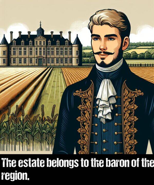 belongs: The estate belongs to the baron of the region.