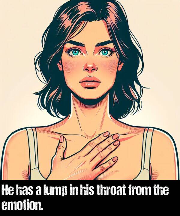lump: He has a lump in his throat from the emotion.